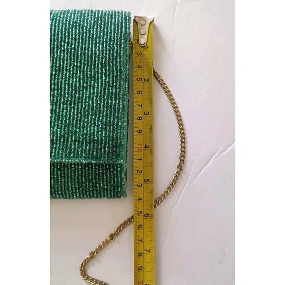 Seed Bead Clutch Bag Blue Red Green Gold Chain Detachable Strap Snap Close - Picture 6 of 10